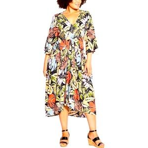 LORALETTE Cottagecore India Viscose Flutter Sleeve Tie Back Floral Midi 30 NWT
